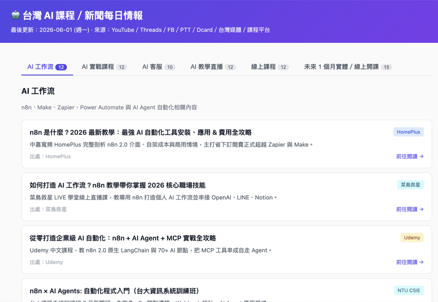 每日簡報範例 — AI 課程／新聞自動情報頁